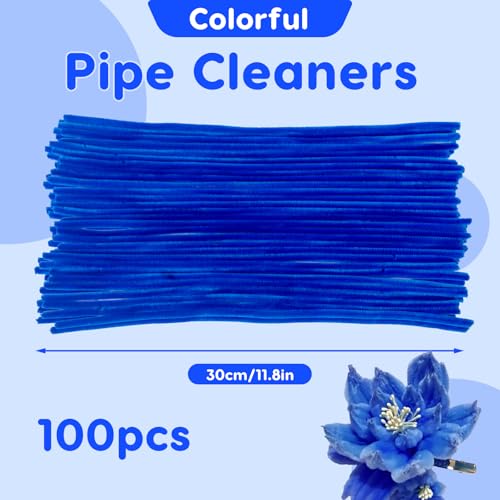 100 Pcs Solid Color Pipe Cleaners, 12 Inch 6mm Single Color Chenille Stems, Fuzzy Flexible Craft Pipe Cleaners, Bulk Art DIY Supplies , Flower Making, Holiday Decor & Handmade Projects (Lake Blue) - color: Lake Blue