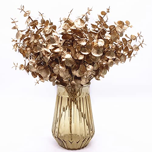 CATTREE Artificial Golden Eucalyptus Decorations, Fake Gold Plants Shrubs Faux Simulation Foliage for Wedding Party Indoor Hotel Hall Table Centerpieces Christmas DIY Decor Planting Filler - 4 Pack - color: Gold Eucalyptus -4 Pcs