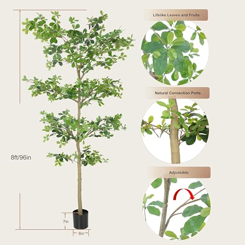 Bellacat Faux Black Olive Tree 8ft, Tall Faux Trees Indoor with Natural Trunk and Realistic Leaves. 8 Feet(96in) Artificial Tree for Home Office Décor - style: 8ft Black Olive Tree