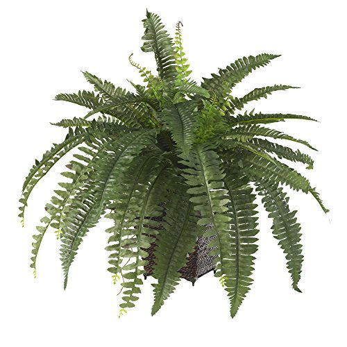 Nearly Natural Boston Fern with Wicker Basket Artificial Plant