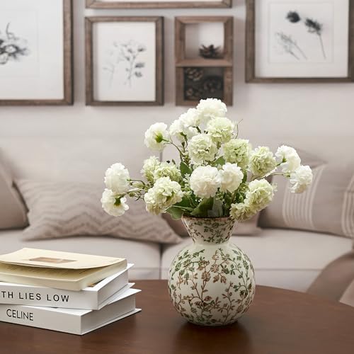 6.61" Ceramic Flower Decorative Antique Vase, Vintage Rustic Chinoiserie Floral Vase for Home Decor, Living Room, Bookshelf, Office, Entryway, Garden, Tuscan Decor, Chinoiserie Decor - color: Green and Beige- 6.61"