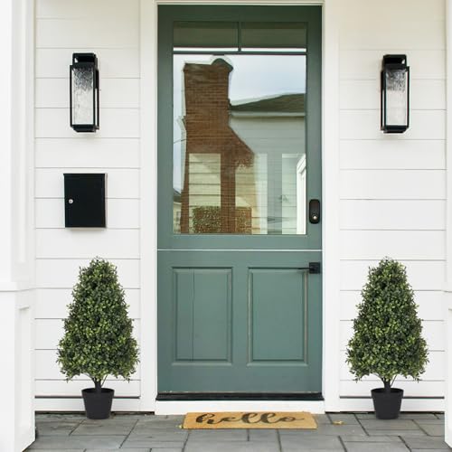 30" Boxwood Topiary Trees Artificial Outdoor Set of 2, UV Resistant Faux Plants for Front Porch Planters, Realistic Cone-Shaped Fake Bushes & Shrubs, 2.5ft Evergreen Decoration - color: Boxwood Dark Green, size: 30in