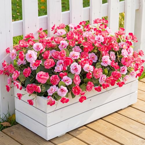 Artificial Flowers for Outdoors, 6 Bundles Silk Fake Hibiscus Flowers for Spring Summer Decoration, UV Resistant Fake Plants Plastic Bouquet for Home Planter Porch Patio Yard Decor（Double Pink) - color: Double Pink