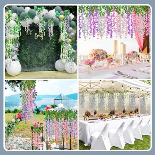 5 Pack Grey Wisteria Hanging Flowers Garland, 3.77 Feet Artificial Flower Vines, Fake Wisteria, Artificial Vines Hanging Garland for Backdrop Outdoor Yard Garden Decor - color: Grey, size: 5 PCS