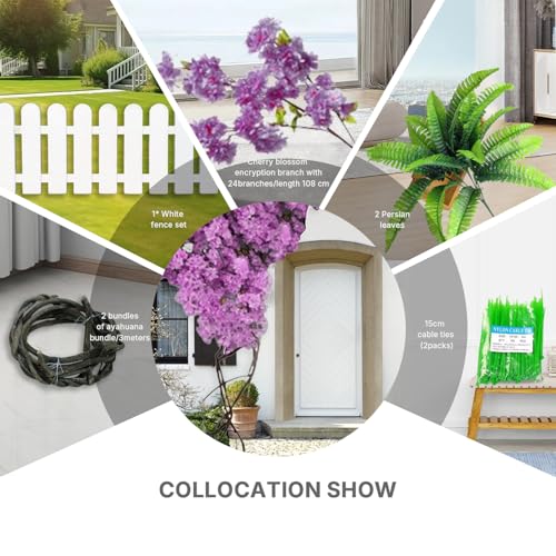 Artificial Cherry Blossom Trees - Fake Flower Background Walls with Simulated Branch and Rattan Design - for Indoor Ceiling Air Conditioning Pipe Ornamental(Purple) - color: Purple