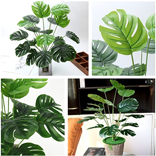 Artificial Monstera Plants, Fake Palm Leaves Tropical Plant Turtle Leaves Greenery Shrubs Faux Tree Stems for Outdoor Indoor Home Decor Garden Wedding Party Arrangement Christmas DIY Decoration 2 Pack - color: Monstera Palm Shrubs / 2 Pack