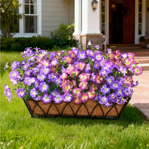 INQCMY Artificial Fake Flowers for Outdoors Decoration,12 Bundles Silk Colorful Morning Glory with Eucalyptus UV Resistant Look Real Faux Flowers for Planter Door Garden Porch Patio Balcony Yard - color: 3 Mixed Color(2 Light Orchid,2 Light Purpl,2 Pink R