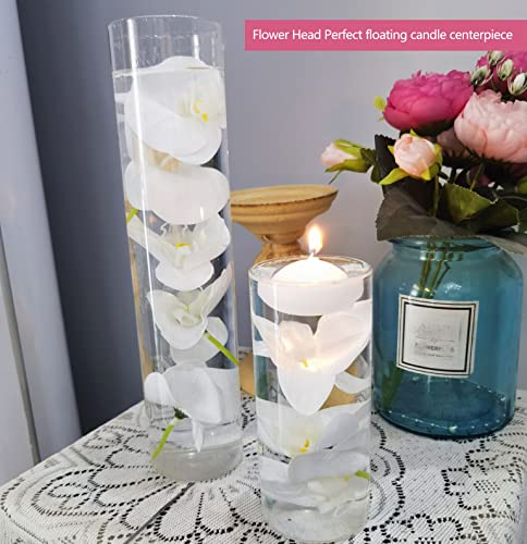 20 Pcs White Artificial Orchid Flower for Floating Candle Centerpieces, Faux Flower Head and stem DIY Crafts Bouquet for Bridal Bouquets Flower Arrangements Table Centers Home Decor.