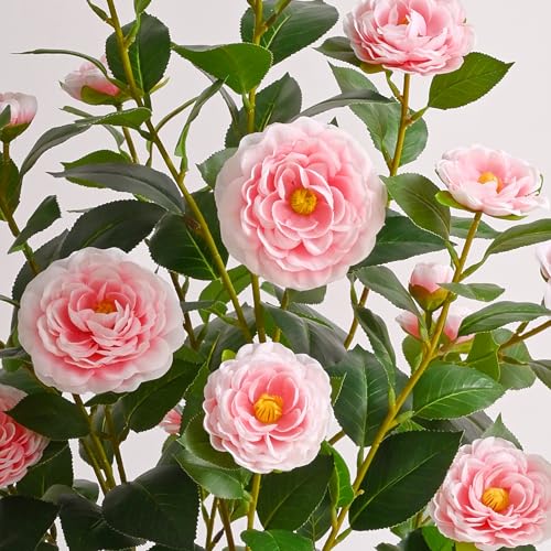 2 Pack 38" Artificial Camellia Tree, Artificial Plants Outdoor Faux Plants in Pot, Artificial Flower for Outdoors Front Porch Decor, Fake Tree Plant Faux Flowers for Indoor Outdoor Home Decor, Pink - color: Pink