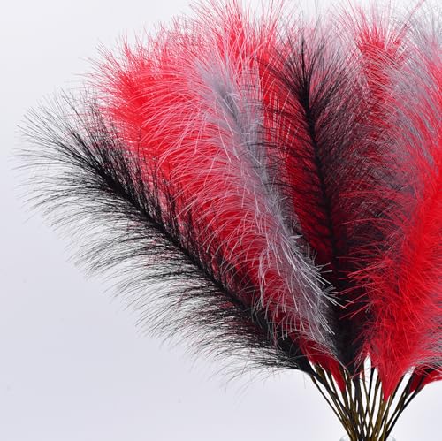 LSKYTOP Red Pampas Grass Decor,23Inch 12pcs Faux Pampas Grass Bouquets Artificial Pampas Fake Pampas Flower for Home Living Room Bedroom Vase Decor - color: Red 12pcs