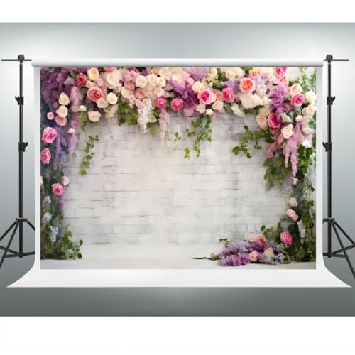 YongFoto Retro White Brick Wall Floral Arch Backdrop 15x10ft Rose Flowers Vine Leaves Photography Background Birthday Bridal Shower Wedding Party Banner Room Decor Portraits Photoshoot Wallpaper - size: 15ftx10ft