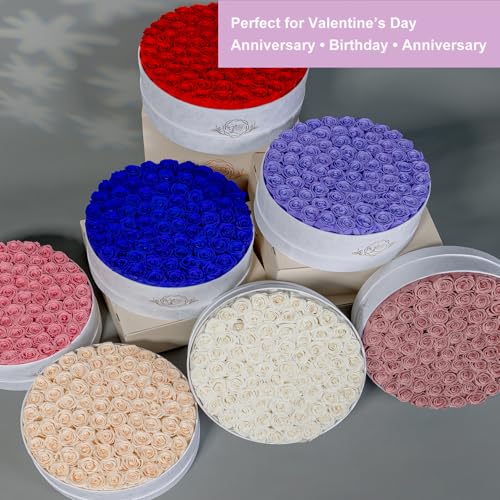 Prifroti 75 Preserved Roses in Suede Box – Luxury Rose Flower Arrangement, Preserved Flowers Gifts for Women, Wife or Mom – Birthday, Anniversary, Valentine’s Day, Mother's Day (Dusty Rose) - color: Dusty Rose, size: 75 Roses