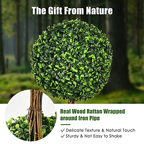 Goplus 2.5 Ft Artificial Boxwood Topiary Tree, 2 Pack Fake Greenery Plants Triple Ball Tree, Leaves & Cement-Filled Plastic Flower Pot Decorative Trees for Home, Office, Indoor and Outdoor Use - size: 2.5 Ft