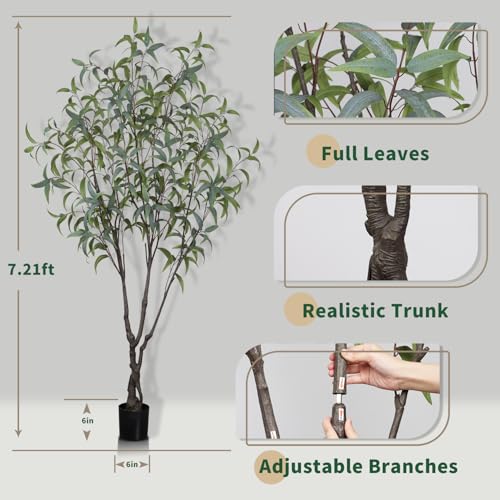 6.89ft Aritificial Eucalyptus Trees for Indoor Home Decorations, Tall Faux Eucalypt Trees with Lifelike Leaves for Outdoor Decor, Nearly Natural Fake Floor Plants for Living Room Office - color: Green-ap14