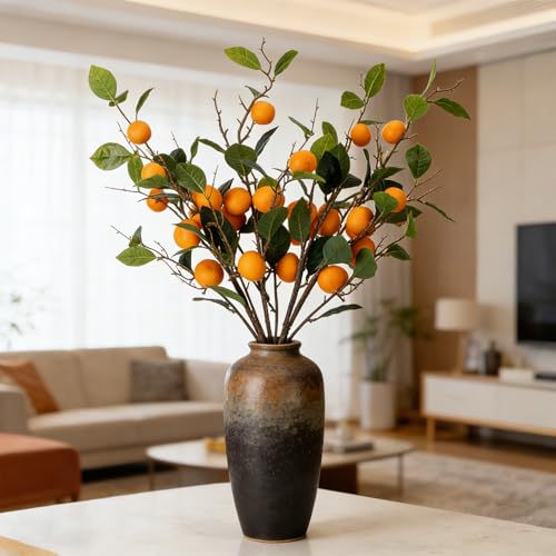 2PCS 36.6Inch Artificial Tangerine Branches Artificial Orange Branches Fake Orange Stem 14 Fruit Long Stem for Home Party Wedding Office Thanksgiving Indoor Outdoor Decor - color: 36.6inch Orange, size: 2 PCS