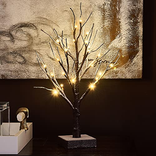 Fudios Lighted Snow Dusted Christmas Tree with Timer Battery Operated 18in Home Decor, Pre lit Artificial Tabletop Snowy Trees with 24 LED for Winter Party - color: Snowy Tree