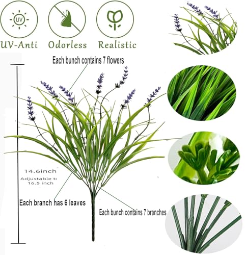 Artificial Faux Plants Flowers for Outdoor Decorations,Faux Plastic Fake Monkey Grass Greenery for Spring Summer UV Resistant Artificial Shrubs for Courtyard Window Garden (B-Purple, 12 PCS) - color: B-purple