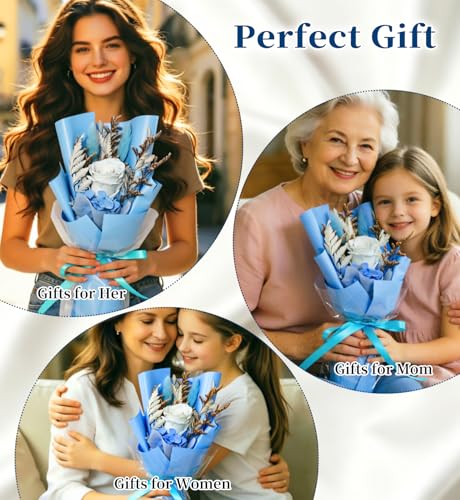 Preserved Flowers Bouquet,Flowers For Delivery,Light Blue Rose Bouquets,Birthday Flowers Gifts For Women Mom Grandma Wife Friends,Real Roses Gift From Daughter Valentine’S Day Mothers Day Anniversary - color: Light Blue, size: Rose Bouquet