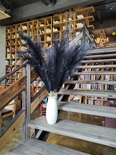 Premium Faux Black Pampas Grass Decor 8pcs 43.3″ – Jet Black Tall Dramatic Feather Flowers, No Assembly 18-Branch One-Piece Stems for Modern Gothic Wedding & Luxe Home Decor, Floor Vase Statement - color: Faux Black, size: 8pcs 43.3"(110cm)