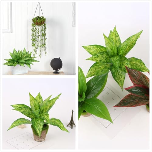 CATTREE Artificial Plants Outdoor Shrubs, Fake Agave Plant Faux Grass Plastic Leaves Greenery Bushes Home Decor Garden Wedding Party Decorations Indoor Yard UV Resistant Planter Filler - Yellow 4 Pack - color: Agave Grass - Yellow 4 Pcs