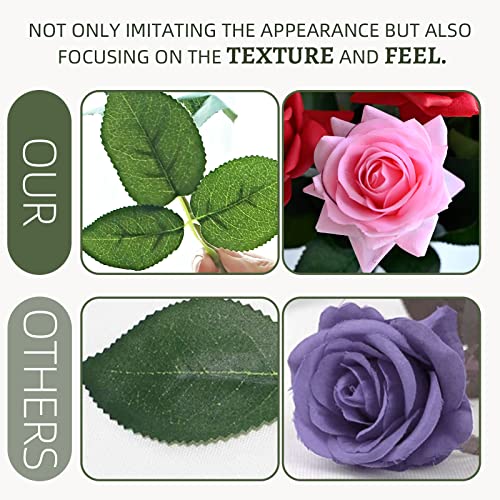 ZMZQ&flw Roses Artificial Flowers 12PCS, White Red Pink Mix Real Touch Silk Flowers, Realistic Single Fake Flower with Individual Stems Leaves - color: Mixed Colors 12pcs