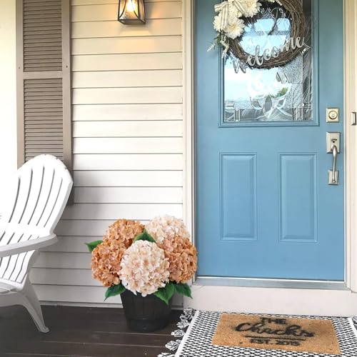 JINWOE 5Pcs Silk Hydrangea Artificial Flowers, 20Inch Light Coffee Boho Large Lifelike Flowers, Porch Halloween Artificial Hydrangeas for Bouquet Table Centerpieces Floral Arrangements Home Wedding - color: Light Coffee