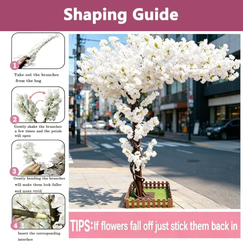 10FT Large Artificial Cherry Blossom Trees White for Indoor Outdoors Home Decor,Faux Fake Japanese Cherry Blossom Trees for Office Living Room Shopping Party Wedding Mall Thanksgiving Decor - color: White, size: 9ft 10in