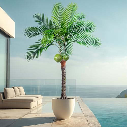 Erimda 30-Year Factory Faux Coconut Tree - 6FT Faux Palm Tree Realistic Thick Trunk & Heavy Duty Leaves, Hand-Carved Bark Texture, Indoor Tropical Decor for Living Room/Store, No Shiny Plastic Look - color: Palm Tree, size: 6FT