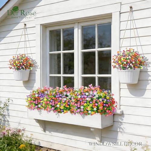 Der Rose 24 Bundles Fake Flowers Artificial Flowers Bulk Daisy for Outdoor Spring Garden Porch Farmhouse Decor - color: 8 Colors Mix