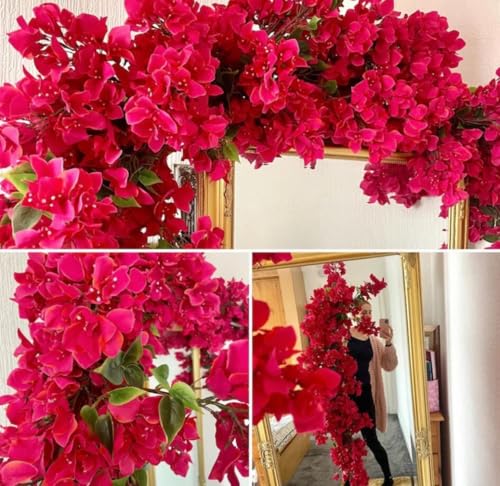 Pack of 16 - Artificial Bougainvillea Flower Stems Silk Long Branches Full Blossoms for Home Wedding Table Centerpiece Event Backdrop Indoor Outdoor Decorations - color: Deep Pink - Pack of 16