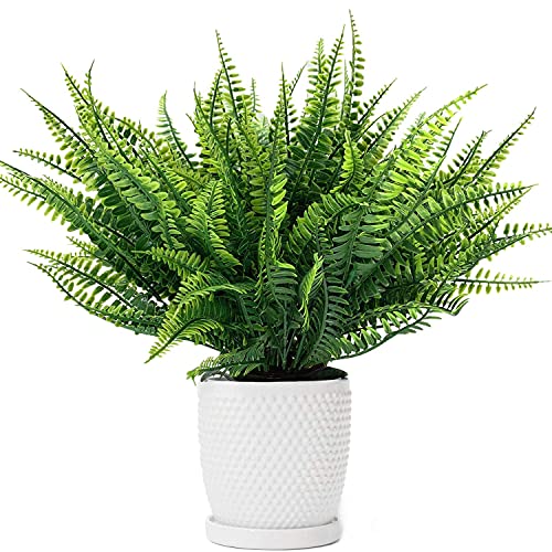 Artificial Boston Fern Plant Bushes, Plastic Shrubs Grass Leaves Fake Plants Outdoor Indoor Greenery Home Garden Décor UV Resistant Table Centerpieces DIY Decoration Planting Filler 8 Pack - color: Persian Grass/ 8 Pcs