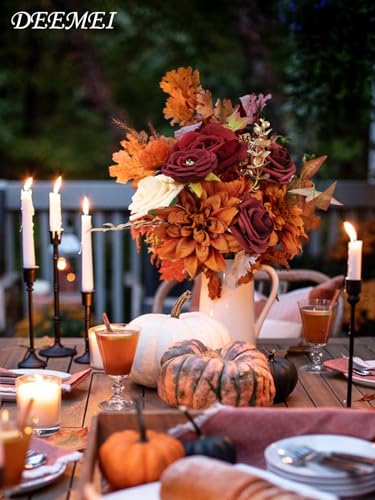 Artificial Flowers Combo Box Set Fall Fake Flowers Silk Mix Roses Peonies with Stems for DIY Bridal Wedding Decor Bouquets Centerpieces Baby Shower Party Home Decorations Orange Red 26pcs - color: Orange Red
