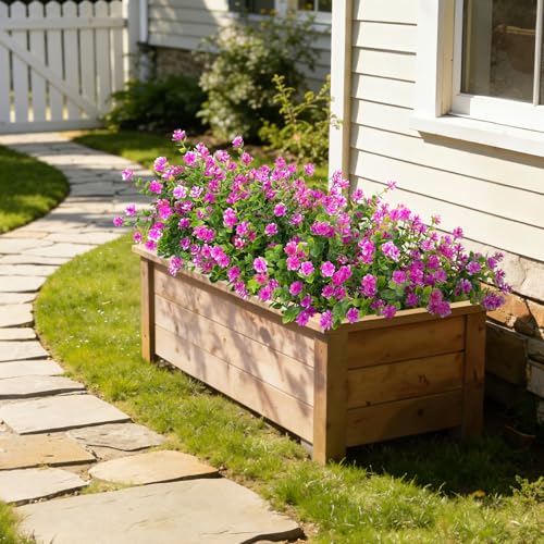 Roberly 24 Bundles Artificial Flowers for Outdoors, UV Resistant Eucalyptus Fake Flowers Shrubs Greenery Plastic Plants for Garden Porch Window Box Farmhouse Indoor Home Decor, Fuchsia - color: Fuchsia