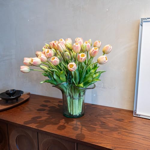 Artificial Tulips Flowers,Soft Touch Latex Bouquet, Fake Tulips,Spring Wedding Home Room Table Centerpiece Decor - color: 60pcs Champagne Set(no Vase)