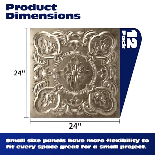 Art3dwallpanels 12 Pack Drop Ceiling Tiles, 24 x 24 Inch High Grade PVC 3D Wall Panels Vintage Flower Pattern for Interior Wall Decor, Fire Rated, Waterproof, Antique Gold - color: Antique Gold
