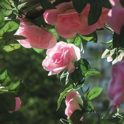 5pack Flower Garland Artificial Fake Rose Garland Vine Artificial Flowers for Decoration Floral Garlands Decor-Total 41 Ft (Pink) - color: Pink