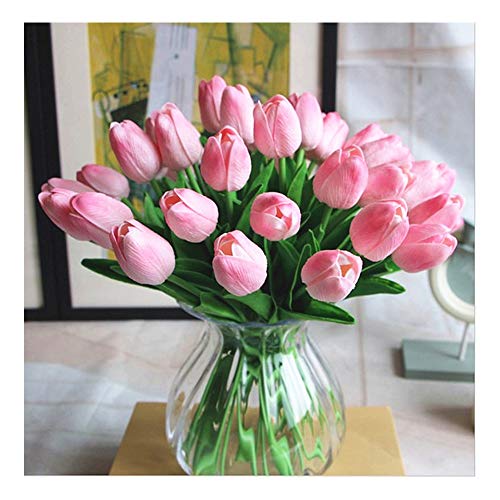 Artificial PU Tulips 10Pcs Real Touch Fake Flower Arrangement Bouquets for Home Office Wedding Decoration (Pink) - color: Pink