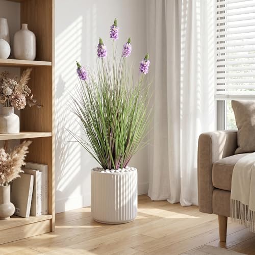 Artificial Grass 3FT - Fake Plants with Hyacinth Flowers, 35 in Tall Ornamental Grass for Indoor Outdoor, Artificial Plant with Pot for Home Living Room Decor, Housewarming Gifts, Purple(2PC) - color: 0.9m Purple2