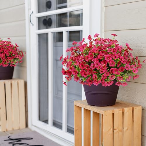 Sggvecsy Artificial Flowers for Outdoors 12 Bundles Realistic Faux Plants UV Resistant Fake Silk Daisy with Eucalyptus for Boxwood Planter Patio Porch Outside Spring Summer Decoration(Rose Red) - color: Rose Red