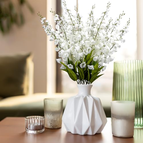 6 Pcs 37.5inch Lily of The Valley, Artificial Faux White Lily of The Valley Flowers Wind Chime Orchid Wedding Bouquet Flower for Home Garden Wedding Party Decor