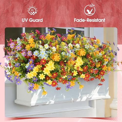 Artificial Daisy Flowers UV Resistant Outdoors 36 pcs Silk Wildflowers Spring Flowers, Fake Realistic Daisiy Colorful Mixed Faux Greenery Plants for Garden Porch Planters Window Wedding Decor - color: Multi Color（mixed 8 Colors）, size: 36 pcs