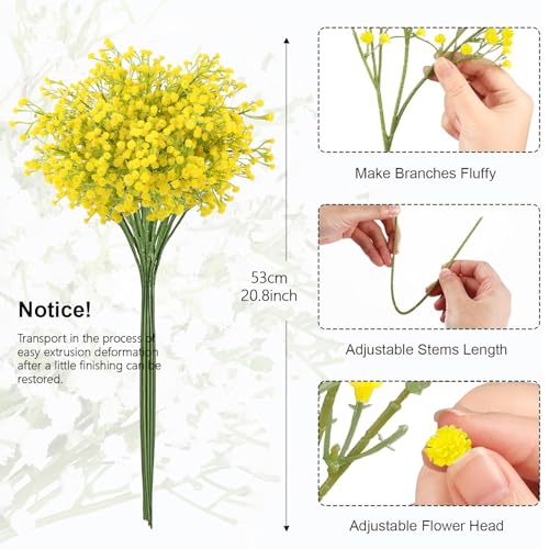 N&T NIETING Babys Breath Artificial Flowers Bulk, 10Pcs Fake Gypsophila Bouquet Flowers Real Touch Faux Babies Breath Arrangement for Wedding Floral Party Home Centerpieces Vase Decoration, Yellow - color: Yellow, size: 10pcs