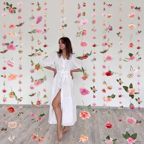 Suncalla 6 Pcs 35.46 ft Flower Garlands Backdrop Garden Party Decoration Artificial Wildflower Vines Fake Flower Vines Faux Silk for Wedding Bridal Wall Arch(Classic,Soft Pink) - color: Soft Pink