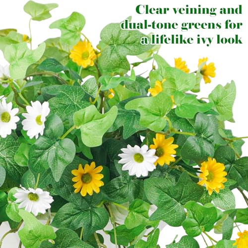 Krissing 3 Pcs Artificial Flowers for Outdoors UV Resistant, Faux Greenery Plants with Daisy Flowers for Outside Planters Garden Porch Window Box Home Decor (Yellow, White) - color: Yellow+white, size: 3