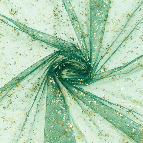 Artoid Mode Green Gold Gauze Table Runner 120 Inch 10FT, Glitter Metallic Foil Sheer Dining Wedding Anniversary Holiday Table Decor for Home Party - color: Green, size: 28" x 120"
