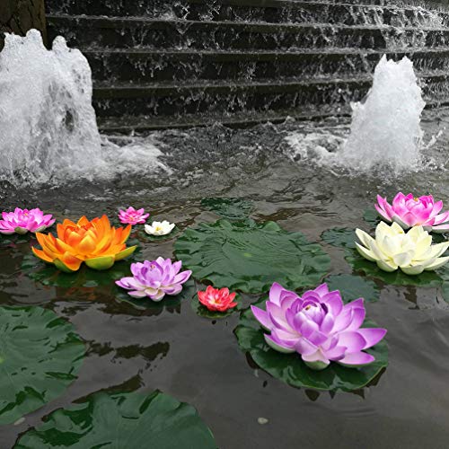 5Pcs Lily Pads for Ponds, Artificial Lotus- Water Lily Pads Leaves & Floating Foam Lotuses for Garden Fish Pond Aquarium Pool Wedding Decor