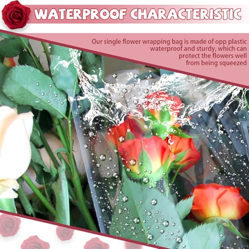Bayurht 101 Pcs Single Rose Sleeve with Floral Water Tubes 50 Sets Single Flower Packaging Bags Single Flower Sleeve with Ribbons and Floral Water Tubes for Christmas Bouquets Wrapping (Transparent) - color: Transparent