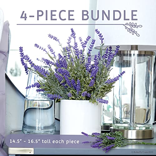 Butterfly Craze Lavender Artificial Flower Stems - UV-Protected Outdoor Artificial Plants - Plastic Flowers for Outdoors - Floral Picks for Weddings & Centerpieces - 4 Pack, 14.5"-16.5" - size: 4 Piece Bundle