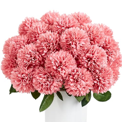 SITUMEIZI 12 Pcs Pink Artificial Chrysanthemums Flowers Ball Flower Fake Mums Silk for Wedding Home Kitchen Decoration Floral Arrangement - color: Pink, size: 12 Pieces