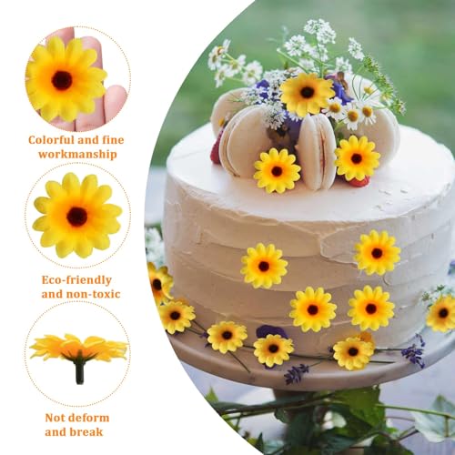 120Pcs Silk Artificial Gerbera Daisy Heads, 1.5 Inch Fabric Fake Chrysanthemum Flowers Floral Heads for Wedding, Party, Home, Beach Decoration and DIY Craft (Yellow) - color: Yellow